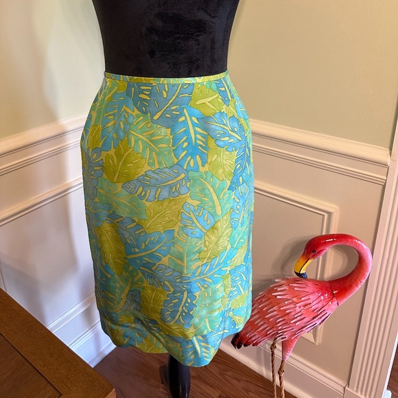 VINTAGE KASPER A.S.L. Petite SILK 2 PC SKIRT AND TOP SET TROPICAL DESIGN SIZE 2 - Picture 13 of 14